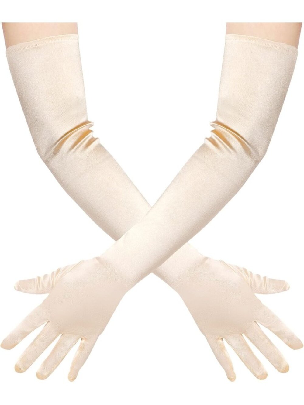 Women Champagne 1920s Costume Dress Elbow Length 21 inch Long Opera Satin Gloves